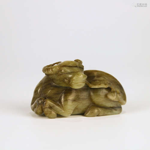 A Chinese Jade Carved Cattle Ornament