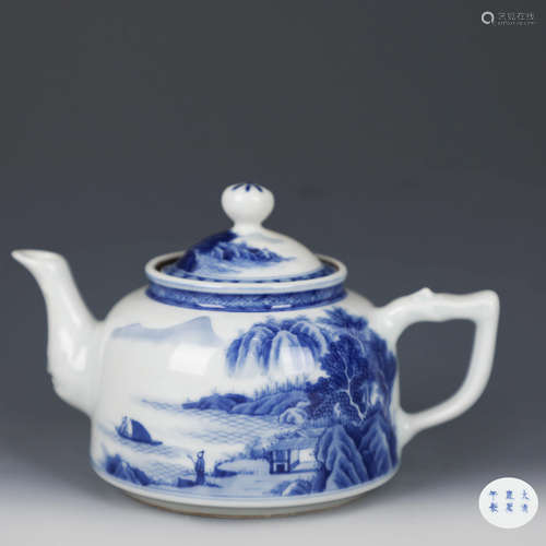 A Blue And White Landscape Porcelain Pot