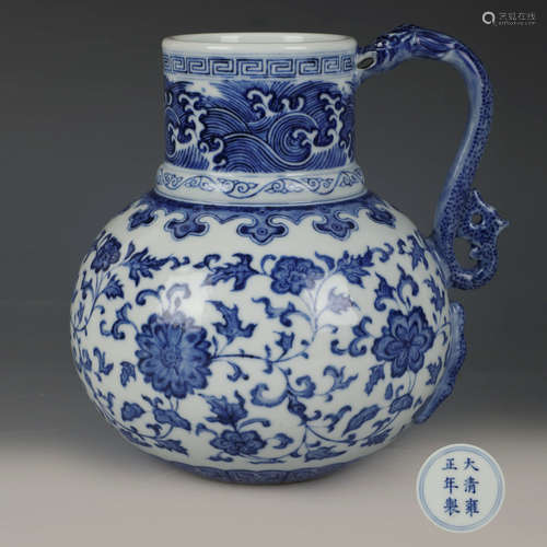 A Blue And White Porcelain Pot With A Dragon-Shaped Ear