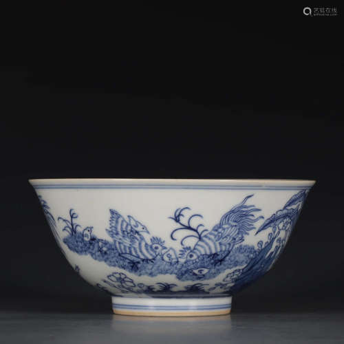 Chinese Blue White Porcelain Bowl, Marked