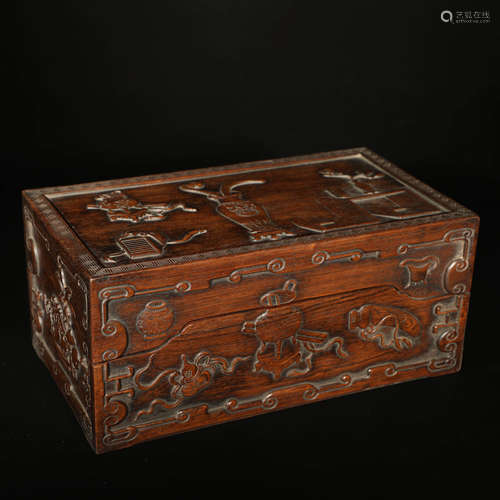 A Rosewood Carved Bogu Motif Writing Case