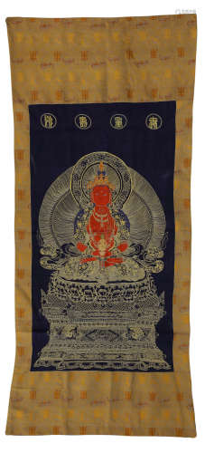 A Gold Silk Embroider Amitayus Buddha Thang-Ga