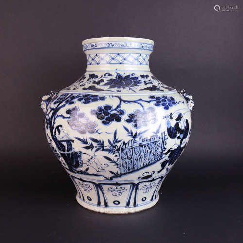 A Blue And White Floral Figure Painted Porcelain Jar