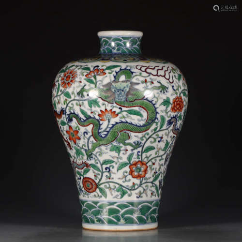 A Doucai Dragon Motif Porcelain Plum Bottle
