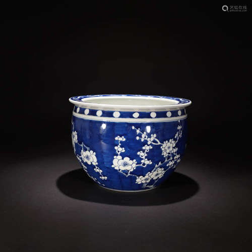 A Blue And White Plum Blossom Motif Porcelain Fish Bowl