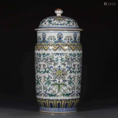 A Doucai Floral Porcelain Jar With Cover