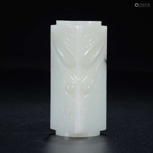 A Beast Motif Carved Hetian Jade Cong Ornament