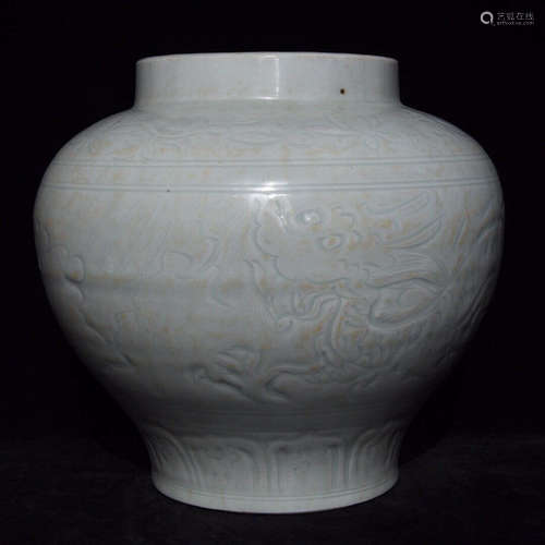 A Shadow Blue Glaze Dragon Motif Carved Porcelain Jar