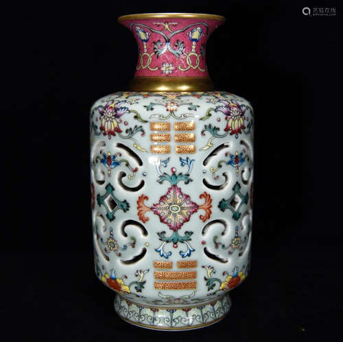A Celadon Glazed Enamel Piercing Porcelain Revolving Bottle