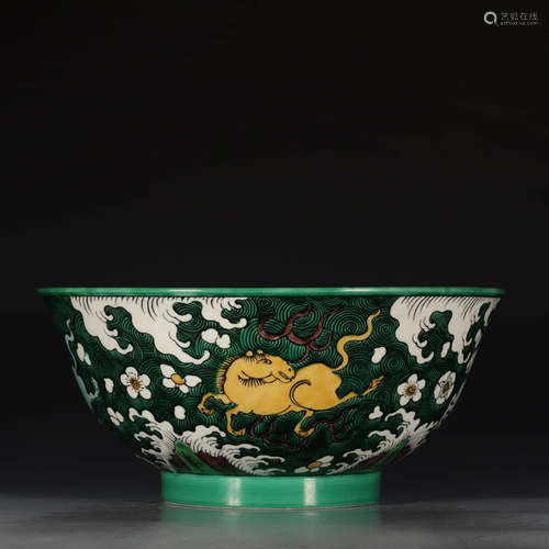 A Famille Verte Horse Motif Porcelain Bowl