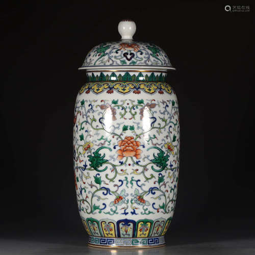 A Doucai Twining Flowers Motif Porcelain Jar With Cover