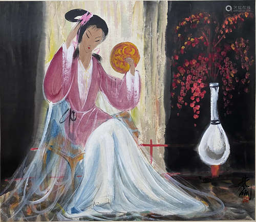 A Chinese Figure Painting, Lin Fengmian Mark