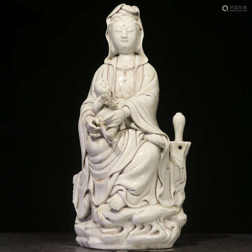 A Dehua White Porcelain Songzi Guanyin Statue Ornament