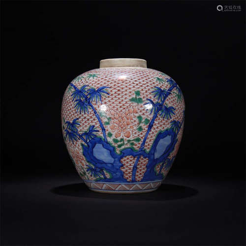 A Blue And White Famille Verte Flower&Bird Motif Porcelain Jar