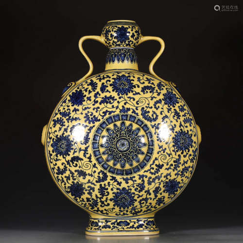 A Yellow Ground Blue And White Twining Lotus Motif Porcelain Vase