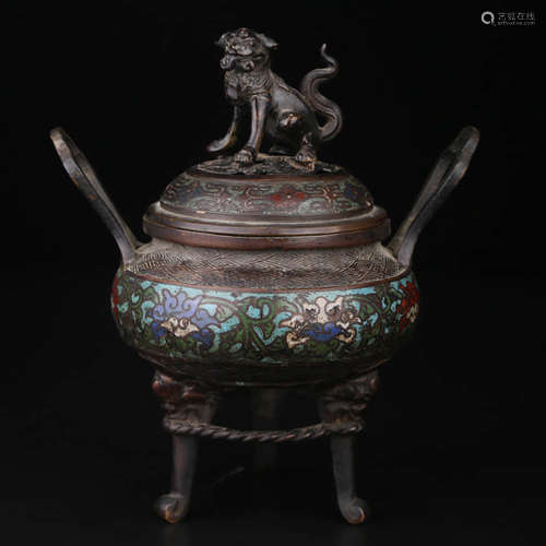 A Bronze Cloisonne Enamel Beast Handle Censer