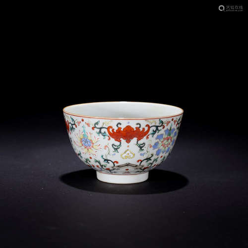 A Famille Rose Bat Motif Floral Porcelain Bowl