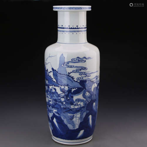 A Chinese Blue And White Daomadan Porcelain Rouleau Vase
