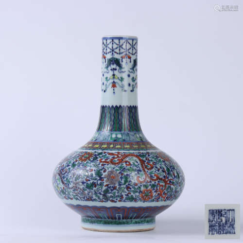 A Chinese Doucai  ‘Chi Dragon’ Floral Porcelain Bottle Vase