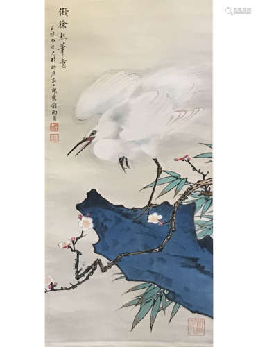 A Chinese Crane Painting Scroll