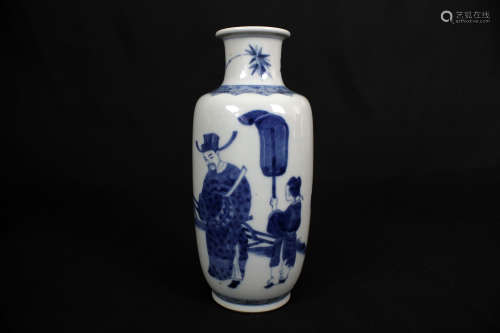 Blue and White Figure Porcelain Vase, Da Qing Kang Xi Nian Zhi Mark