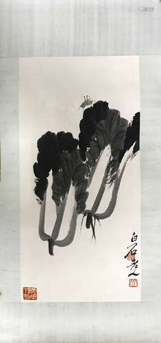 Qi Baishi, 'Chinese Cabbage Grasshopper' Paper Ink Painting