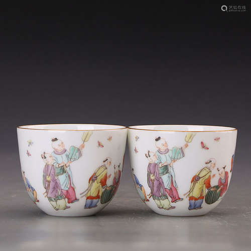 A Pair Of Chinese Famille Rose ‘Children At Play’ Porcelain Cups