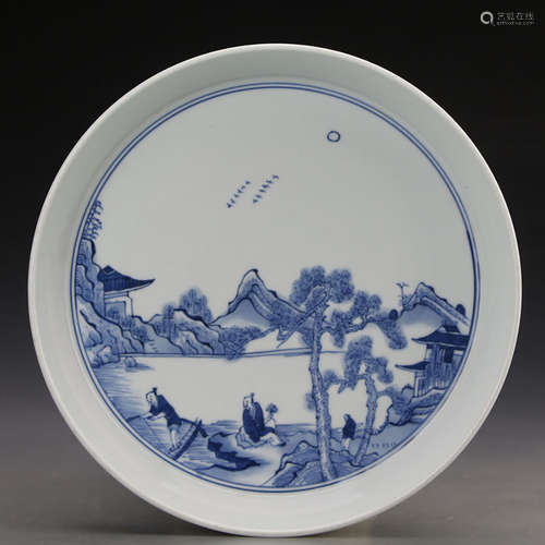 A Chinese Blue And White ‘Landscape and Figure’ Porcelain Plate