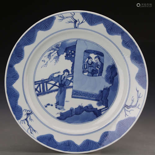 A Chinese Blue And White Figures Porcelain Plate