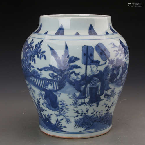 A Chinese Blue And White ‘Figures’ Porcelain Jar