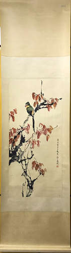 Huang, Huanwu, 'Flower and Bird' Paper Spindle Ink Painting