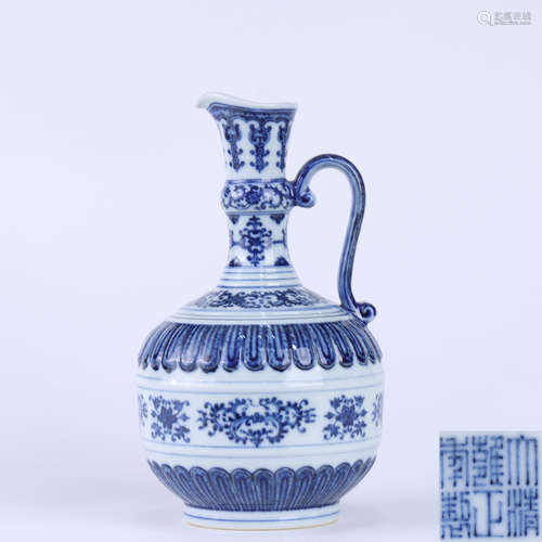 A Chinese Blue And White Floral Porcelain Ewer