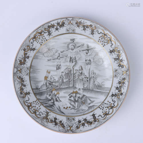 A Chinese Grisaille ‘Western Figure’ Porcelain Plate