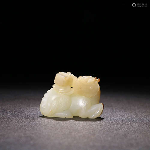 A Chinese Carved Hetian Jade Kylin Ornament