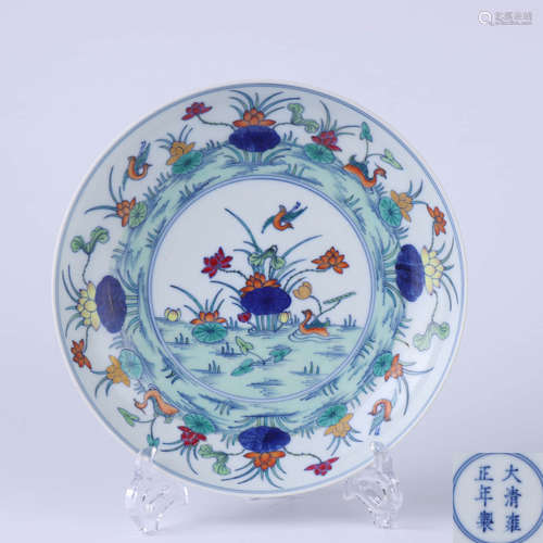 A Chinese Doucai ‘Mandarin Duck And Lotus Pond’ Porcelain Plate