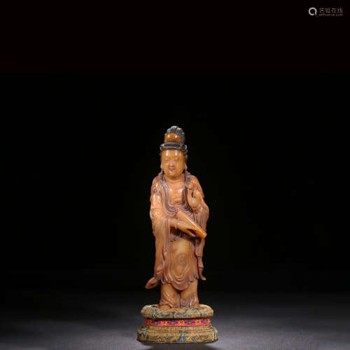 A Carved Tianhuang Stone Standing Statue Of Guanyin