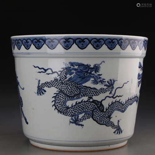 A Chinese Blue And White Beast Porcelain Vat