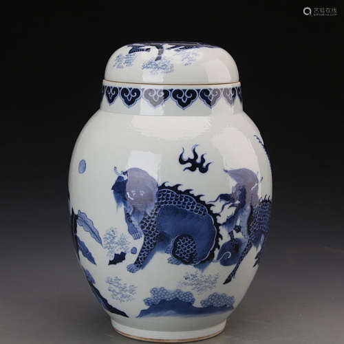 A Chinese Blue And White ‘Kylin’ Porcelain Jar