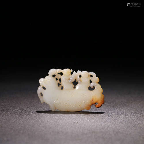 A Chinese Carved Hetian Jade ‘Boys And Dragon-boat’ Pendant