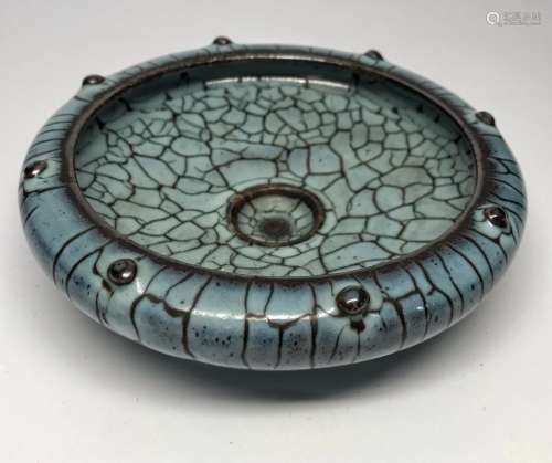 Jun Kiln, Celestial Blue Cracked Glaze  Drum Nail Wash