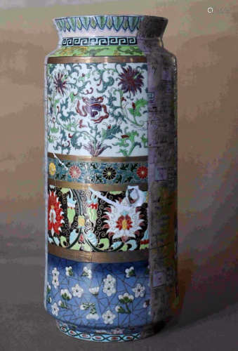 Qing Dynasty, Multicolored Glaze, Enamel Twine Pattern Cylinder Vase