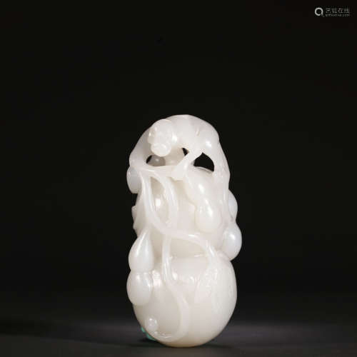 A Carved Hetian Jade Monkey Hand Piece