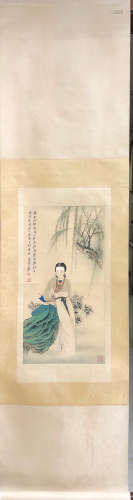 Zhang Daqian, 'Lady at Willow Shade' Paper Spindle Calligraphy and Painting