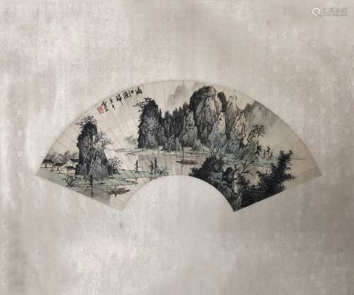 Bai Xueshi, 'Retrievers from Li River' Fan Covering Paper Ink Painting
