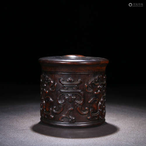 A Chinese Carved Red Sandalwood Dragon Jar