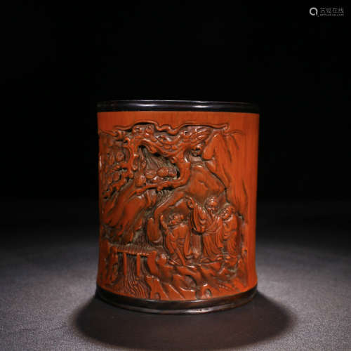 A Chinese Carved Bamboo Figure Brush Pot
