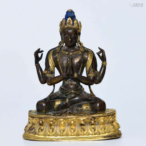 A Bronze Statue Of Guanyin With Four Arms