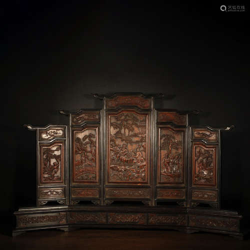 A Chinese Carved Red Sandalwood And Huanghuali ‘Eight Immortals’ Screen