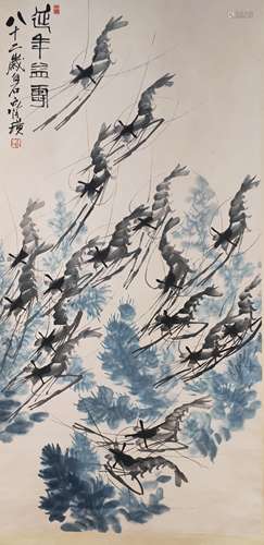 A Chinese Shrimp Painting，Qi Baishi Mark