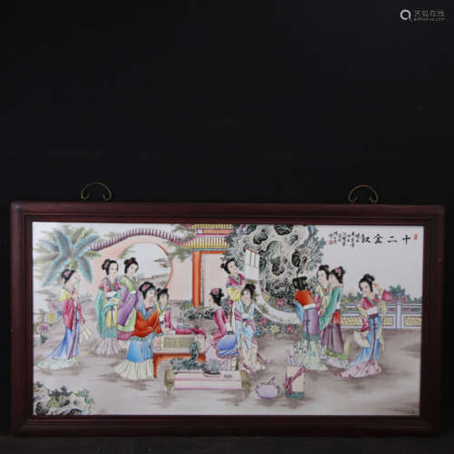 A Chinese ‘Twelve Classical Ladies’ Porcelain Plaque